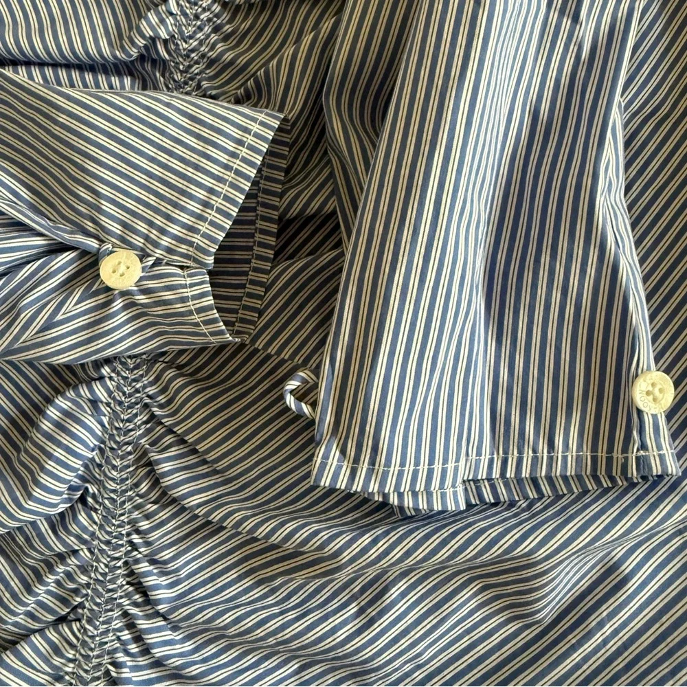 Thakoon Blue & White Pinstriped Rushed Button Back LS Blouse Size 10